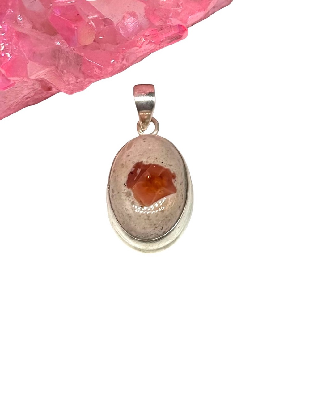 Mexican Fire Opal Stone Necklace Pendant Solid 925 Sterling Silver Orange